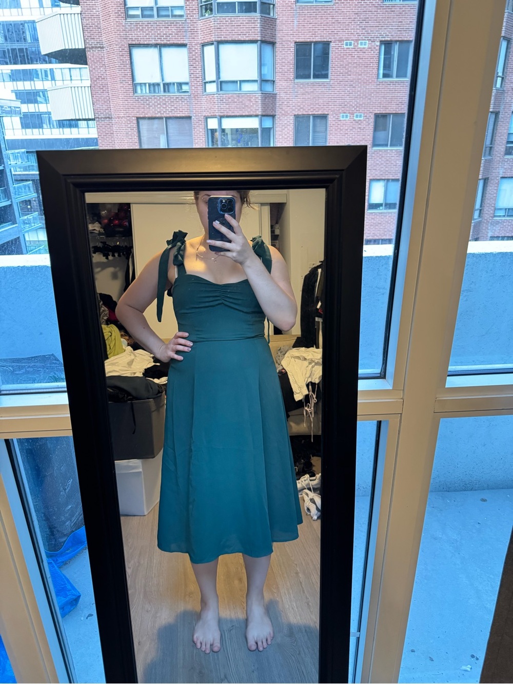 Green Tie-Shoulder A-Line Dress - Picture 2 of 3